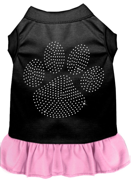 Rhinestone Clear Paw Dress Black with Light Pink Lg